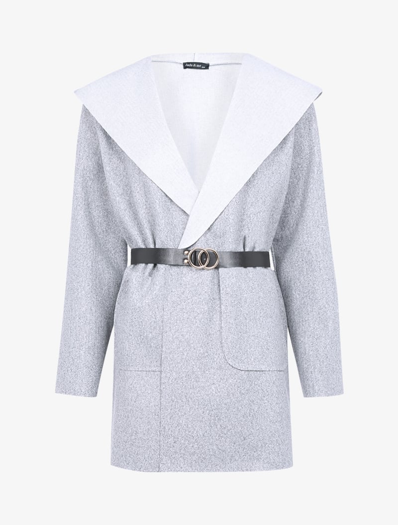 manteau �� capuche et ceinture simili - gris clair - femme -