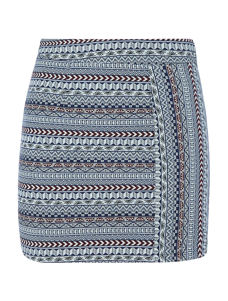 jupe trap��ze motif boh��me - bleu - femme -