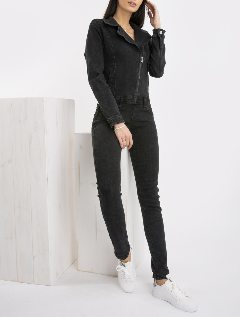 combinaison en jean �� buste zipp�� - noir - femme -