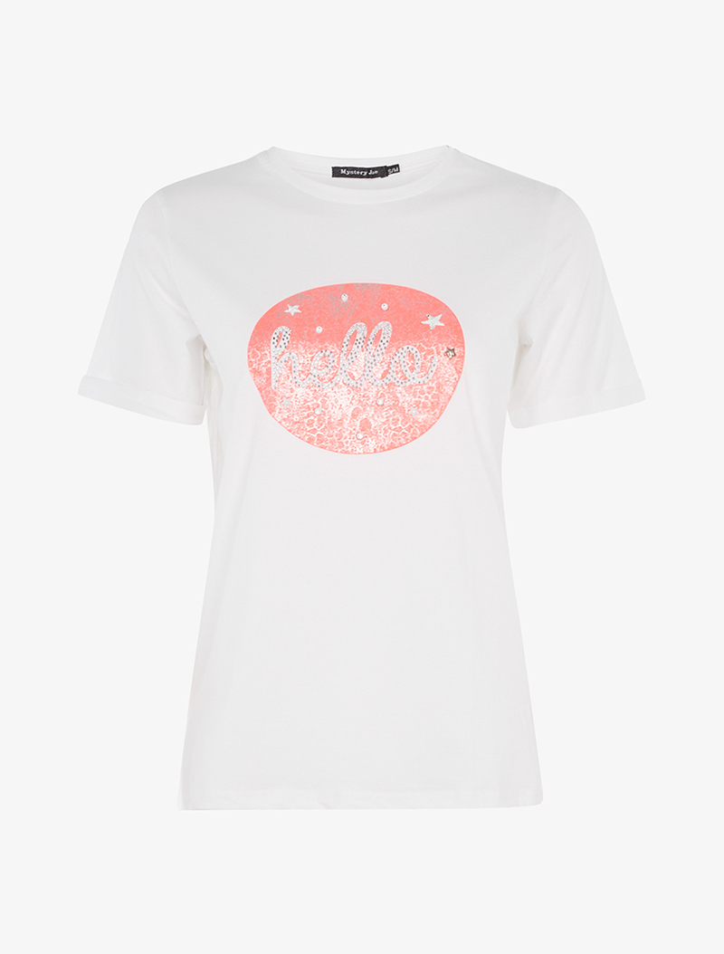 t-shirt hello �� ��toiles de mer - blanc/corail - femme -