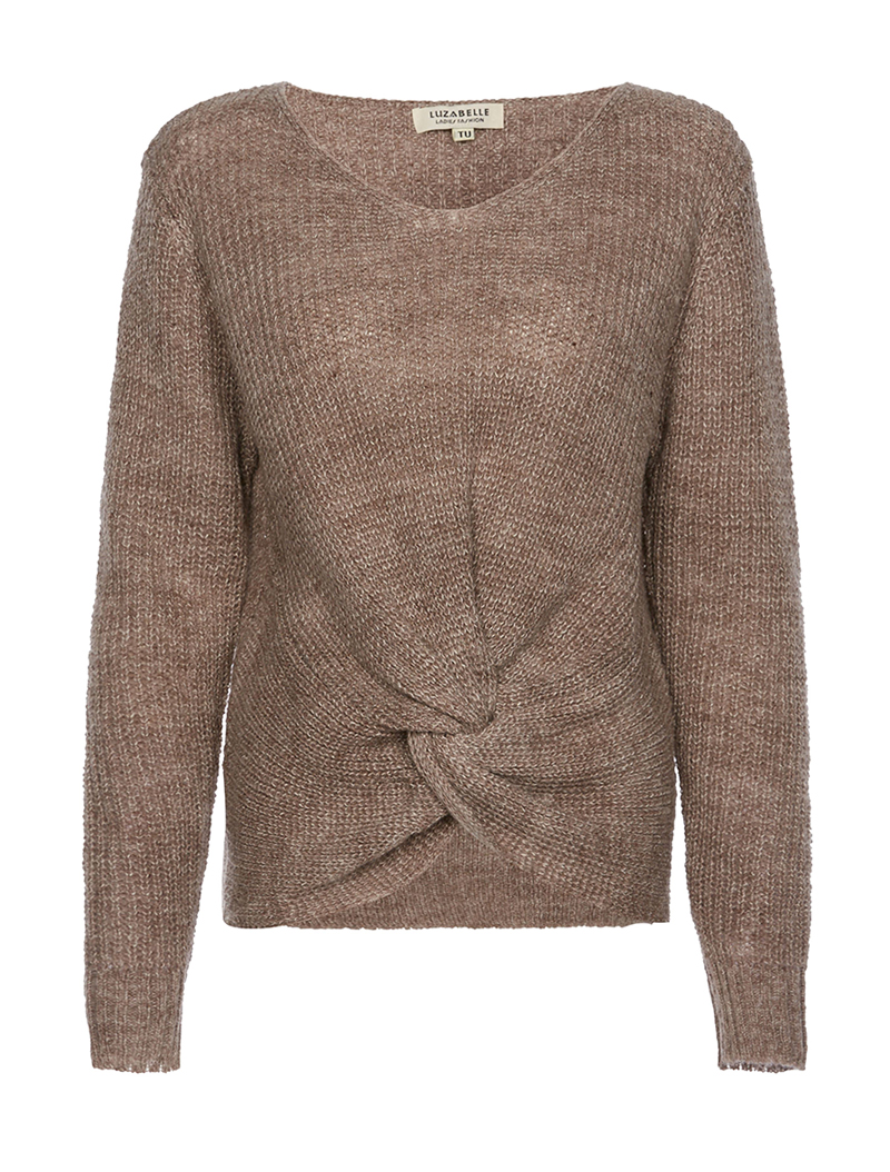 pull en maille bas crois�� - taupe - femme -