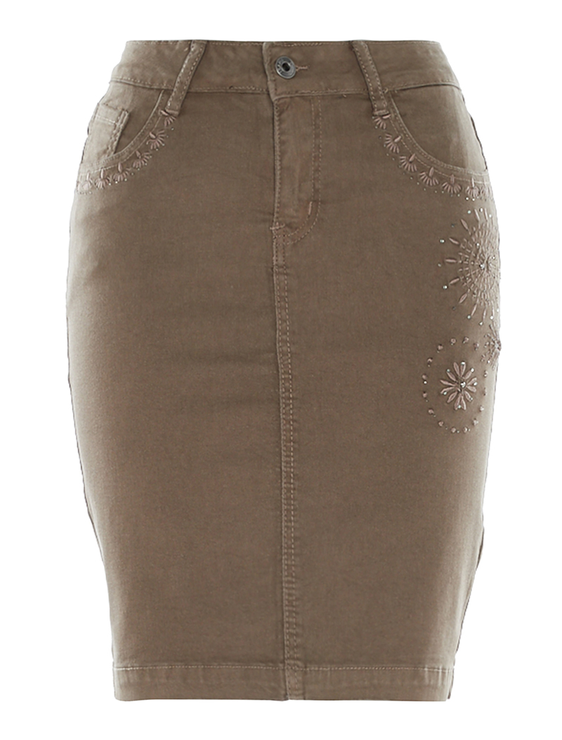 jupe orn��e broderie - taupe - femme -