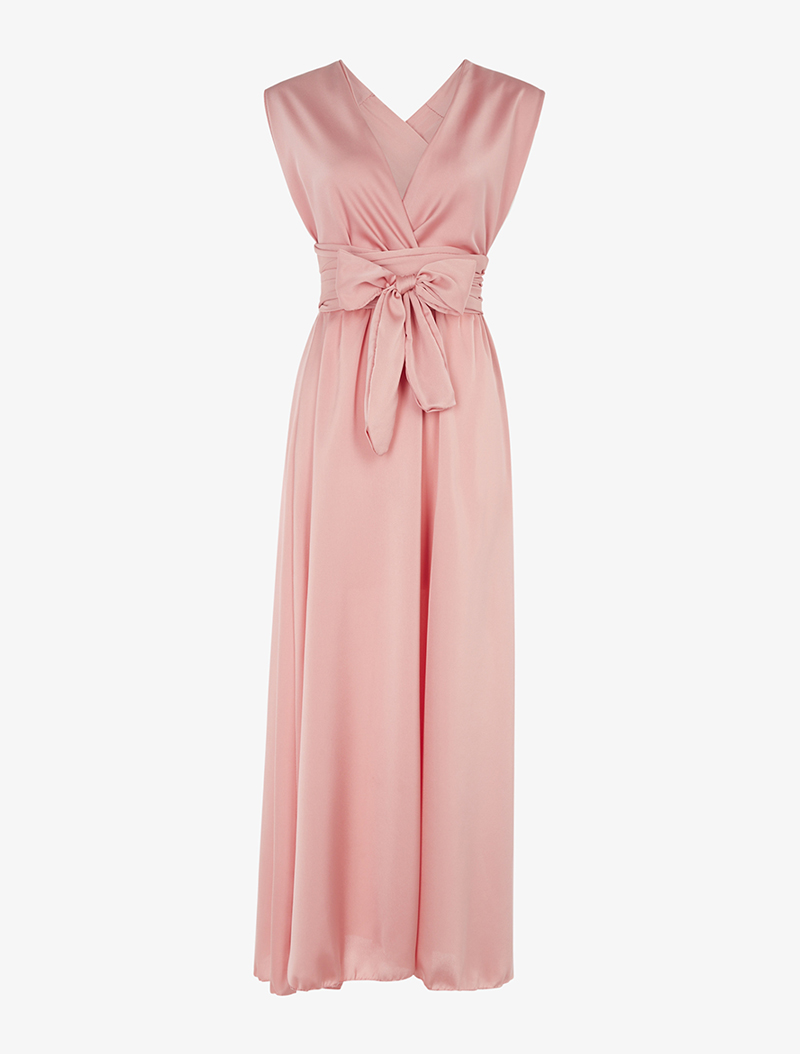 robe de cocktail satin��e �� longues bretelles - rose - femme -