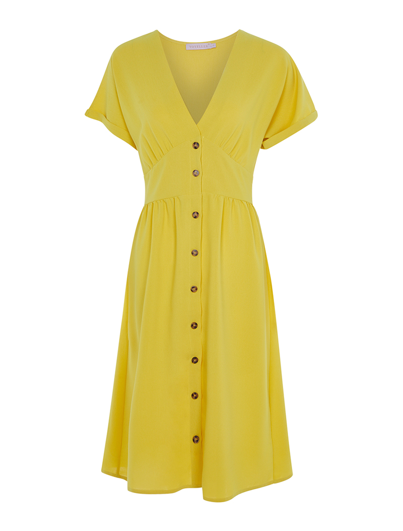 robe fluide boutonn��e - jaune - femme -