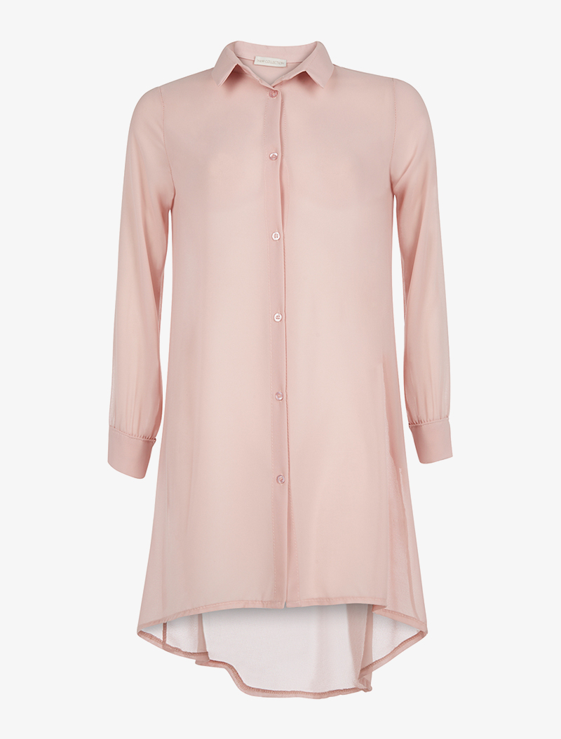 chemise longue en voile dos lacer - rose - femme -