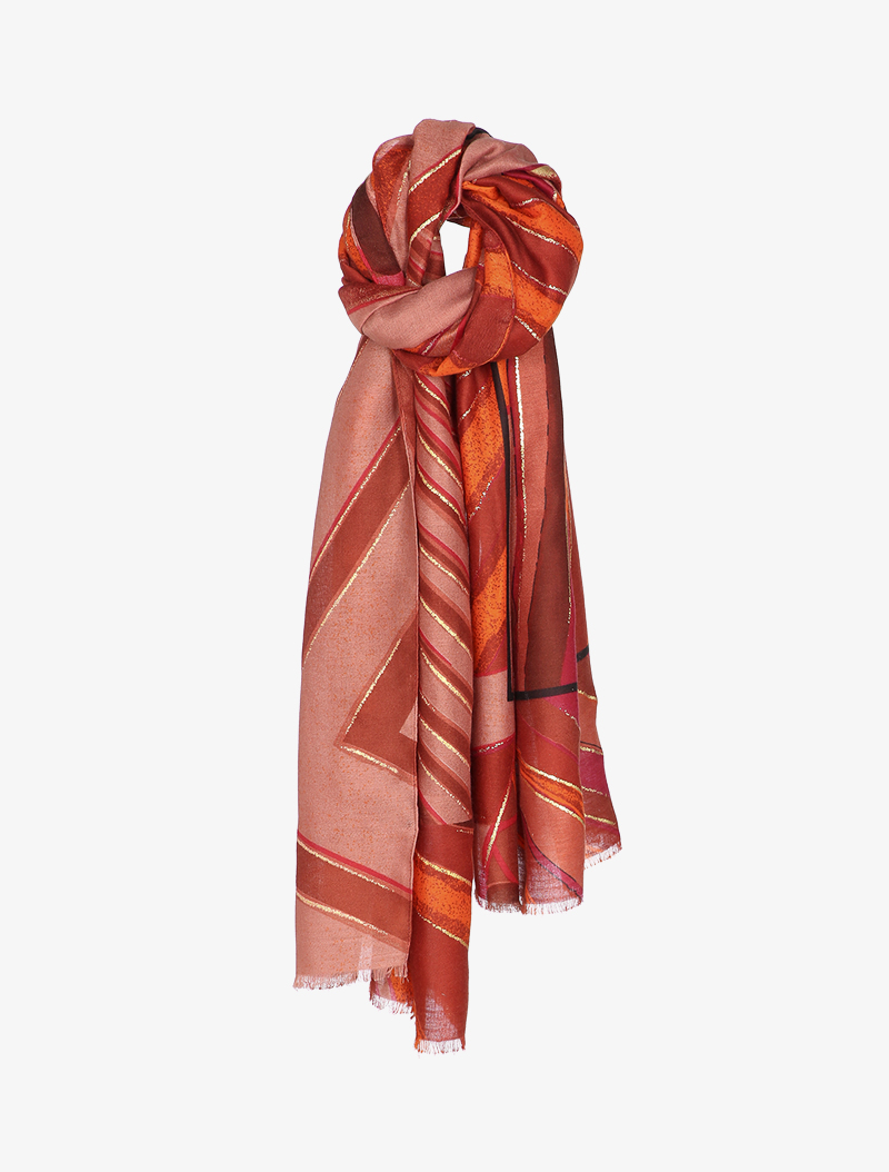 foulard �� imprim�� lignes abstraites iris��es - orange - femme -