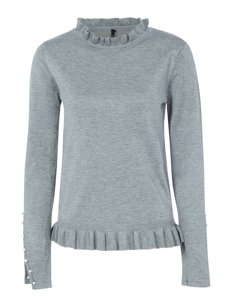 pull volant�� �� manches fendues - gris clair chin�� - femme -