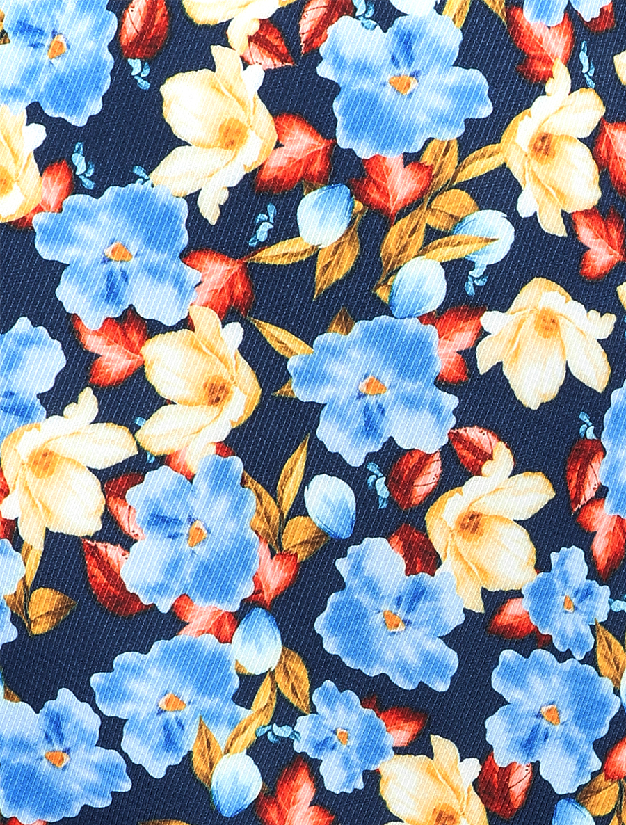 Robe taille empire à motif fleuri - bleu marine