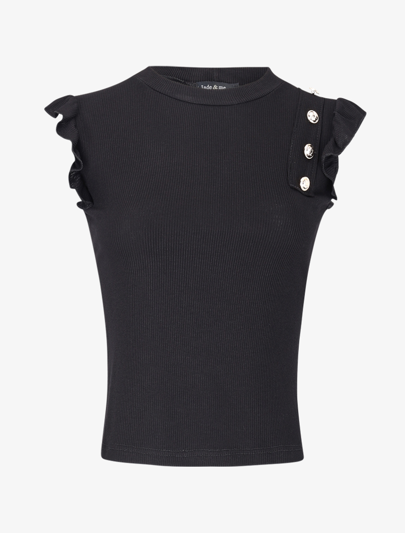 crop t-shirt c��tel�� �� ��paule boutonn��e - noir - femme -
