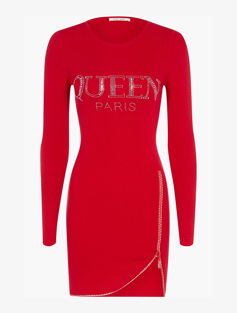 robe moulante queen paris �� strass - rouge - femme -
