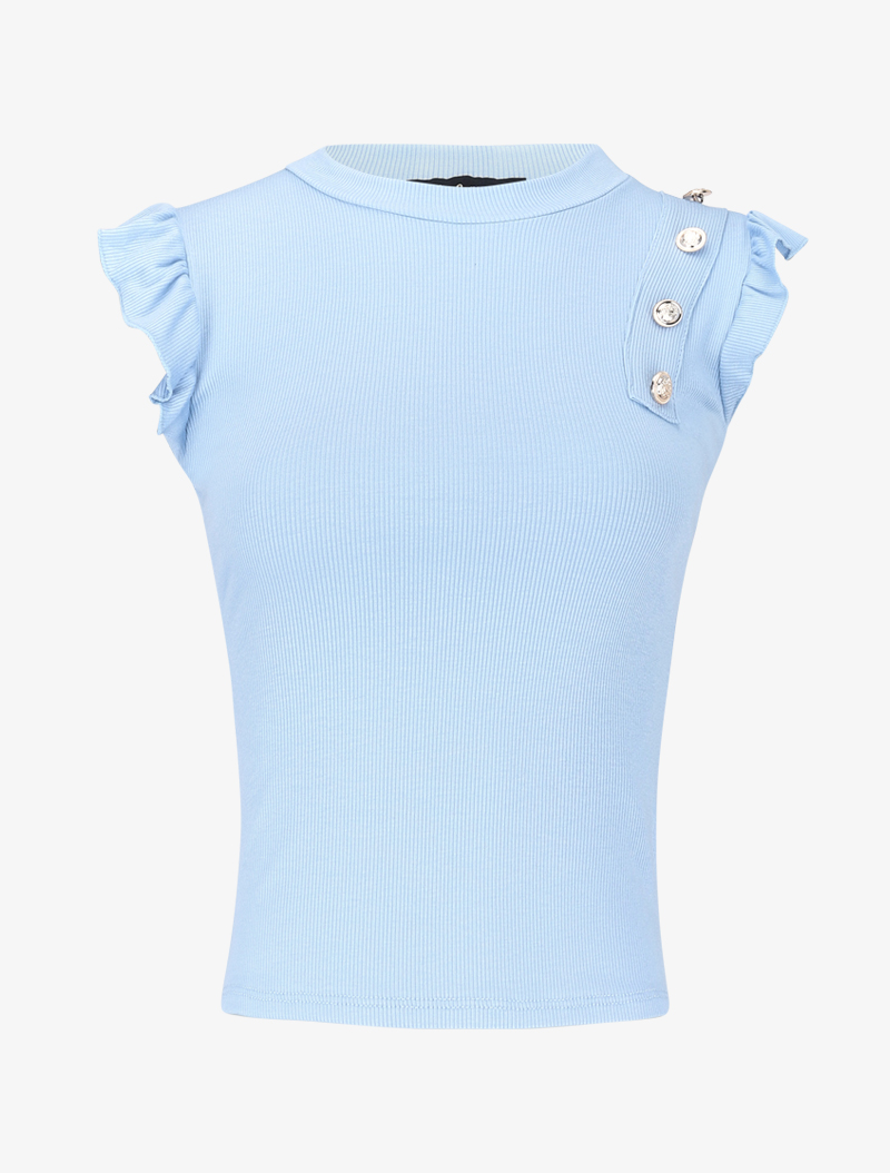 crop t-shirt c��tel�� �� ��paule boutonn��e - bleu clair - femme -