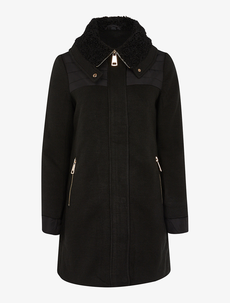manteau style parka �� empi��cement - noir - femme -
