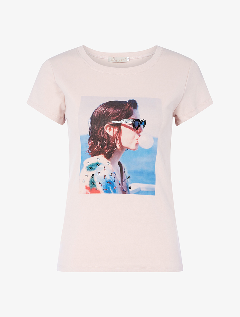 t-shirt portrait �� la plage - rose poudr�� - femme -