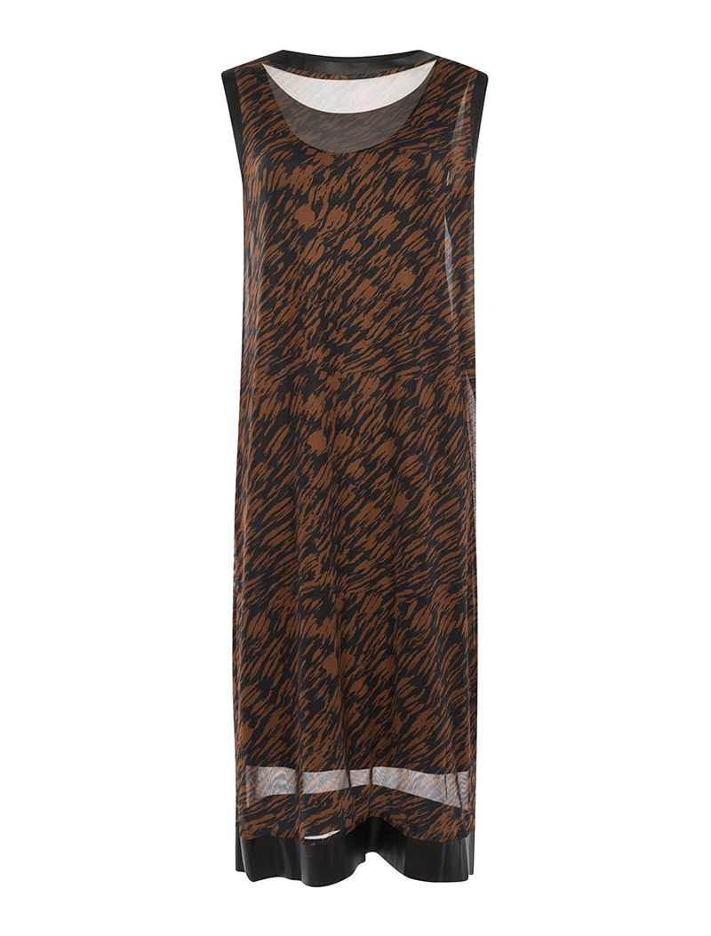 robe longue imprim��e bord simili - marron - femme -