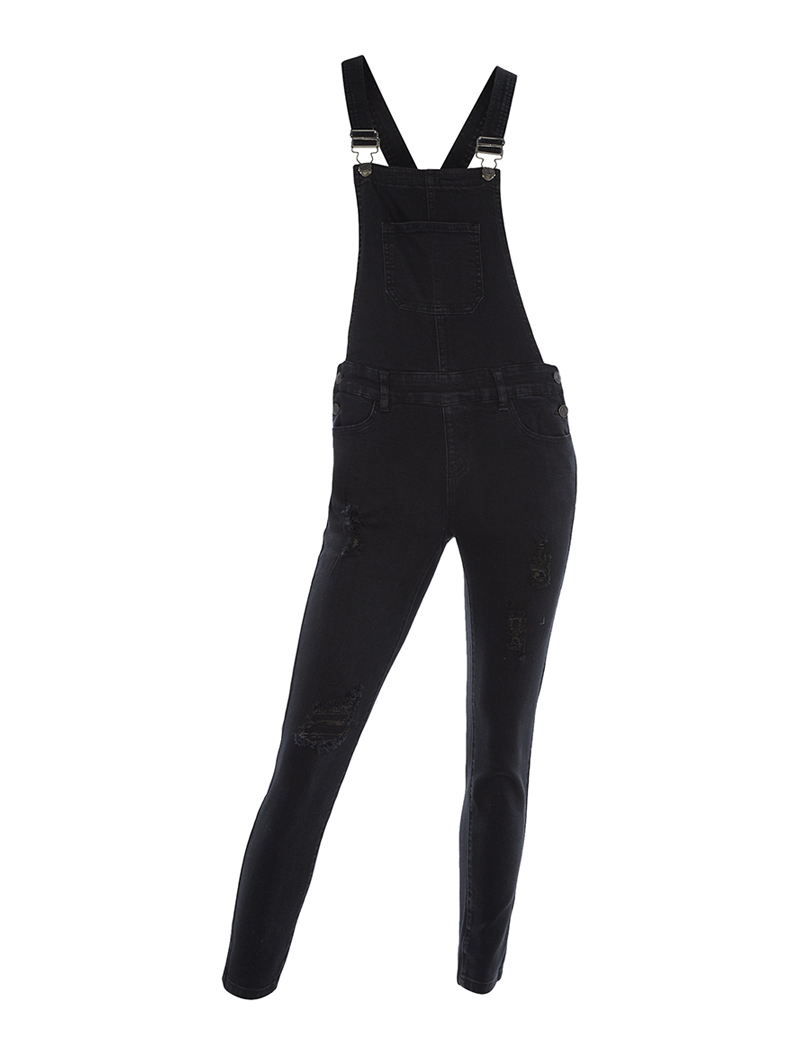 jeans salopette coupe skinny - noir - femme -