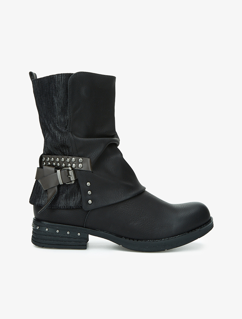 boots �� revers simili et tissu - noir - femme -