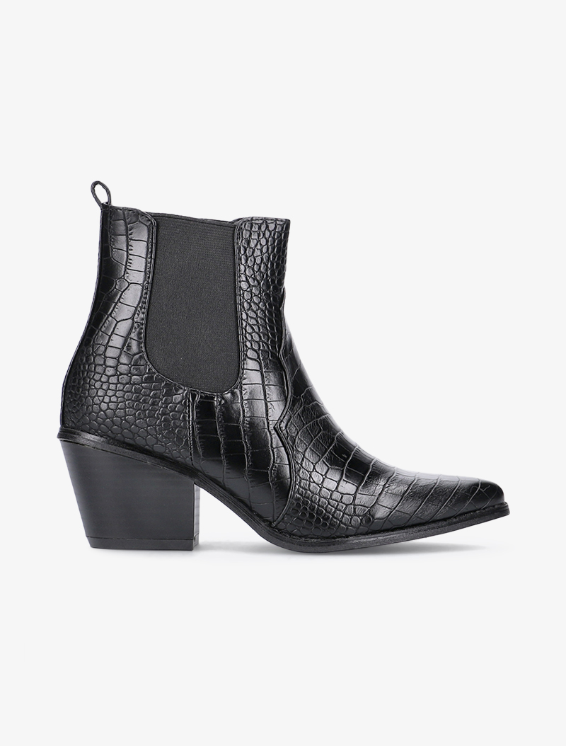 chelsea boots style santiags effet croco - noir - femme -
