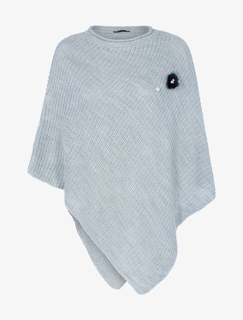 poncho triangle �� broche - gris chin�� - femme -