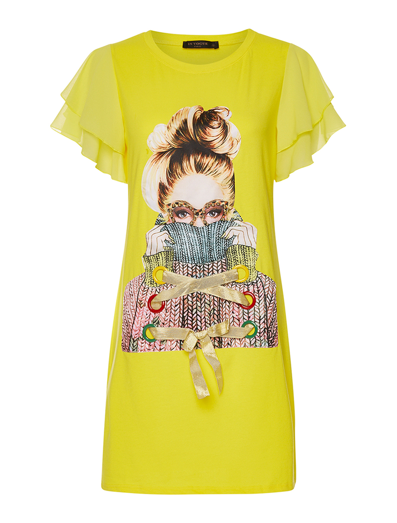 robe t-shirt pop art - jaune - femme -
