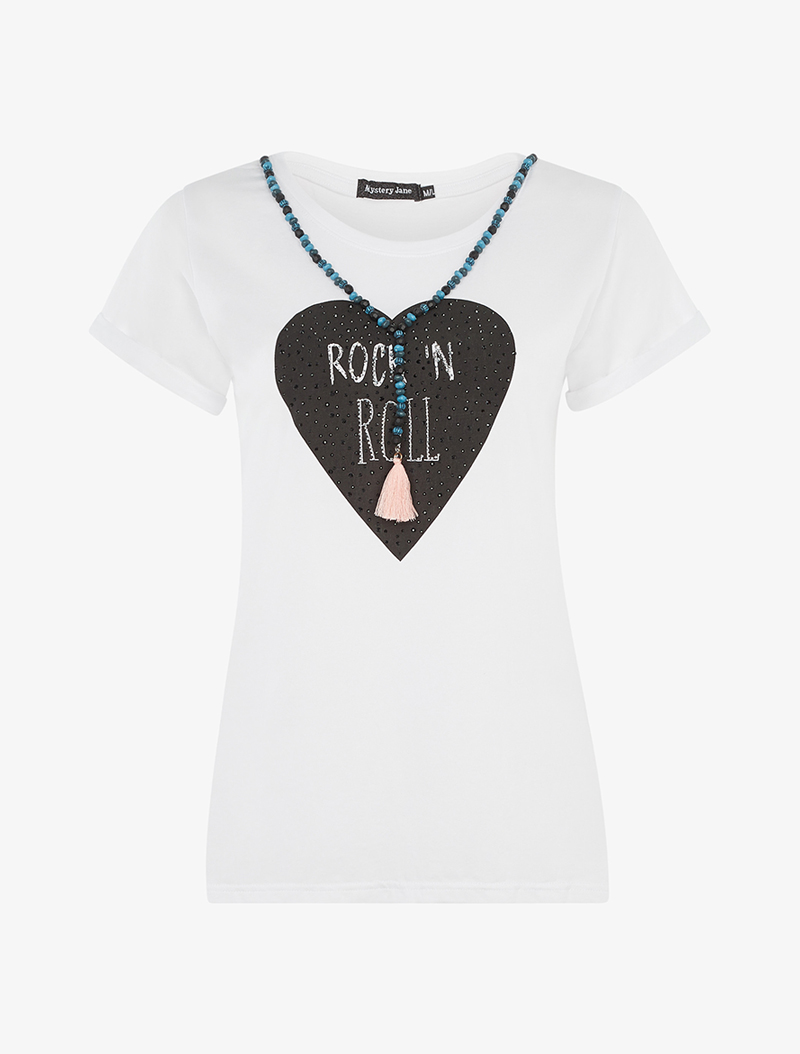 t-shirt rock'n roll heart - blanc/noir - femme -