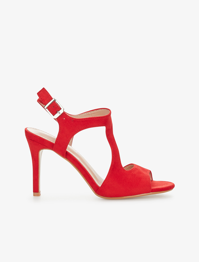 sandales bride en biais �� talon aiguille - rouge - femme -