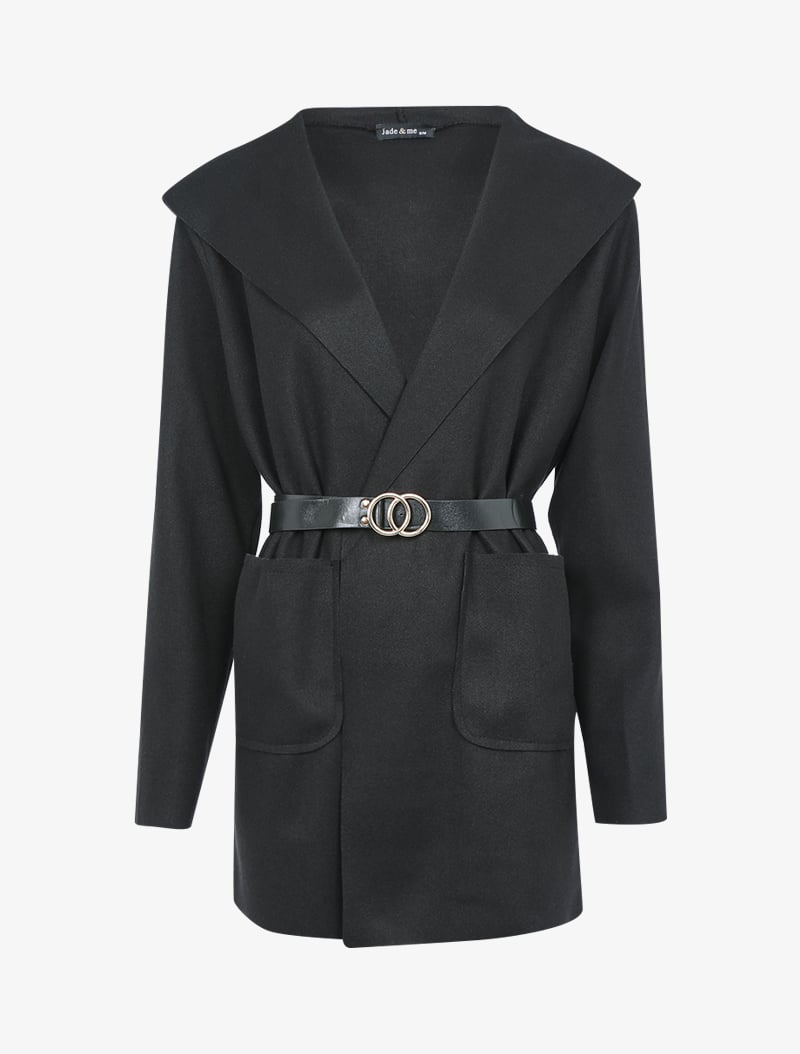 manteau �� capuche et ceinture simili - noir - femme -