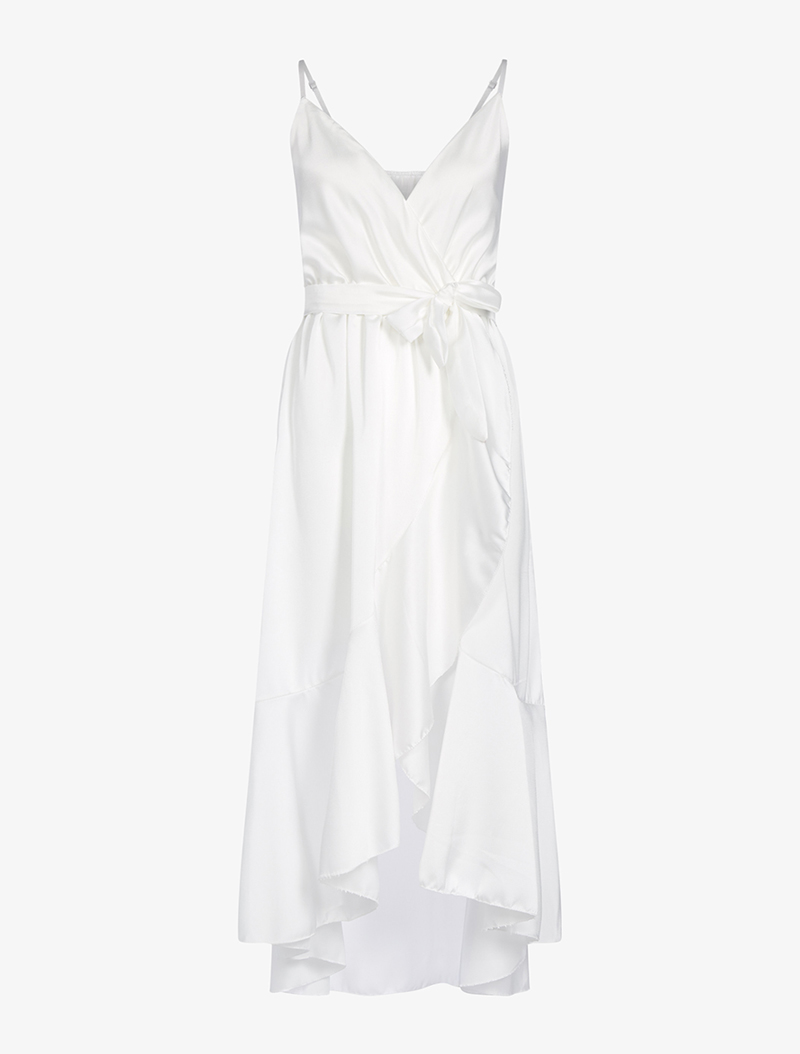 robe satin��e �� basques - blanc - femme -