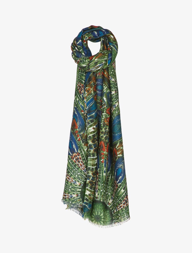 foulard �� imprim�� plumes stylis��es - vert - femme -