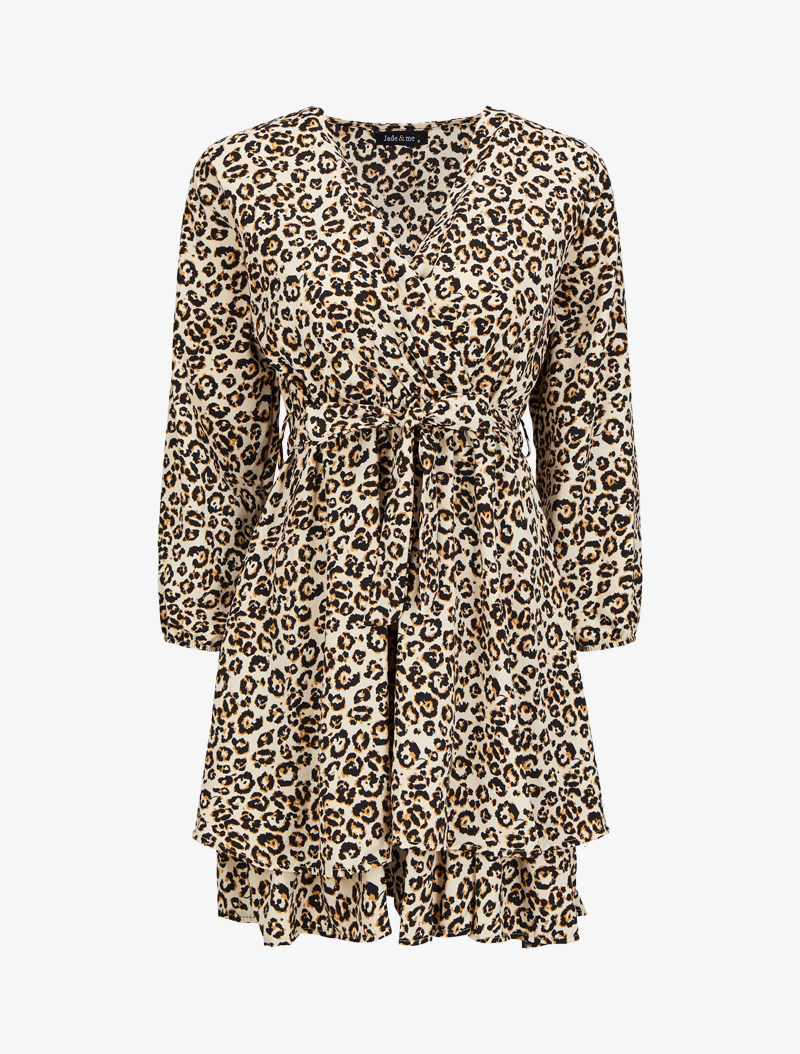 robe patineuse imprim�� l��opard - beige/noir - femme -