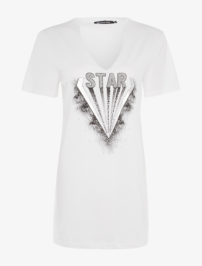 t-shirt long star - blanc - femme -