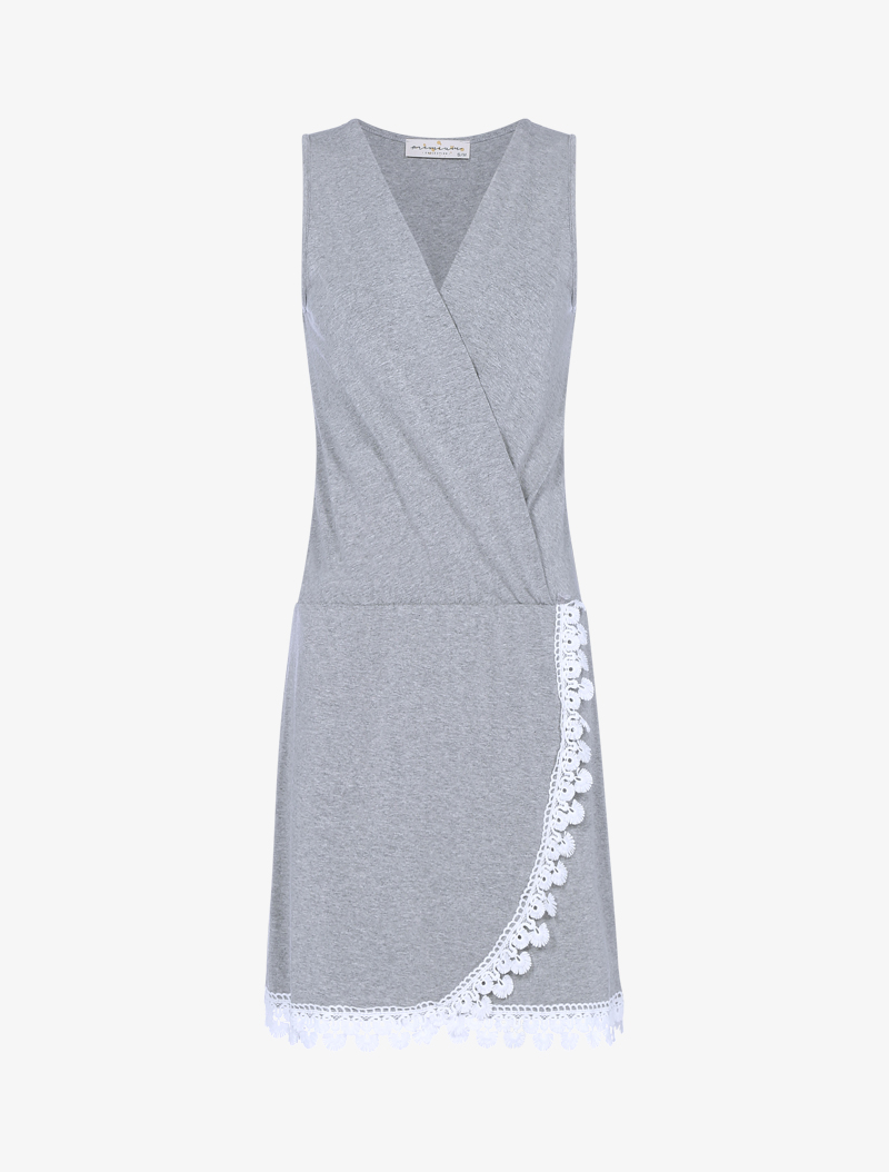 robe portefeuille �� bords en crochet - gris clair - femme -