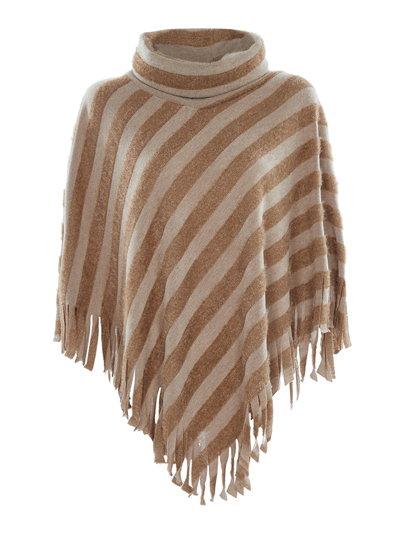 poncho �� finitions frang��es - taupe - femme -
