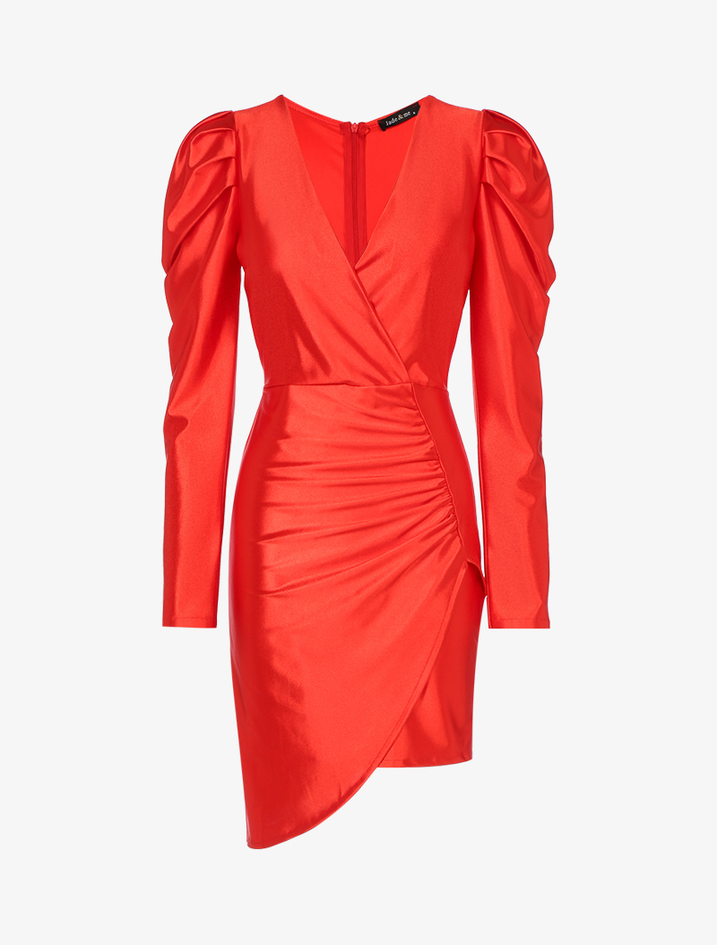 robe fourreau satin��e - rouge - femme -