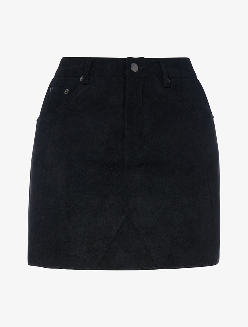 mini jupe stretch effet daim - noir - femme -