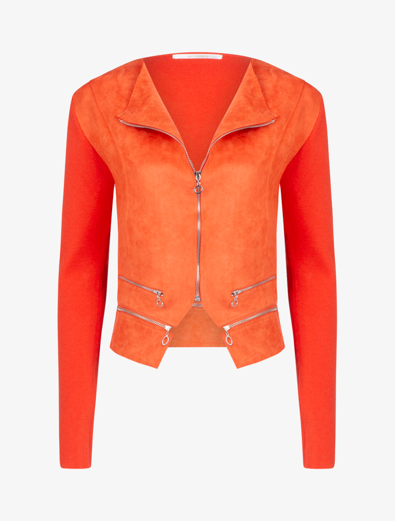 veste bi mati��re zipp��e - orange - femme -