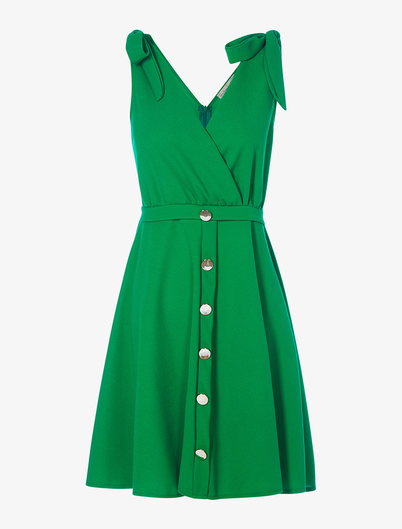 robe patineuse �� boutons et noeuds d��coratifs - vert - femme -