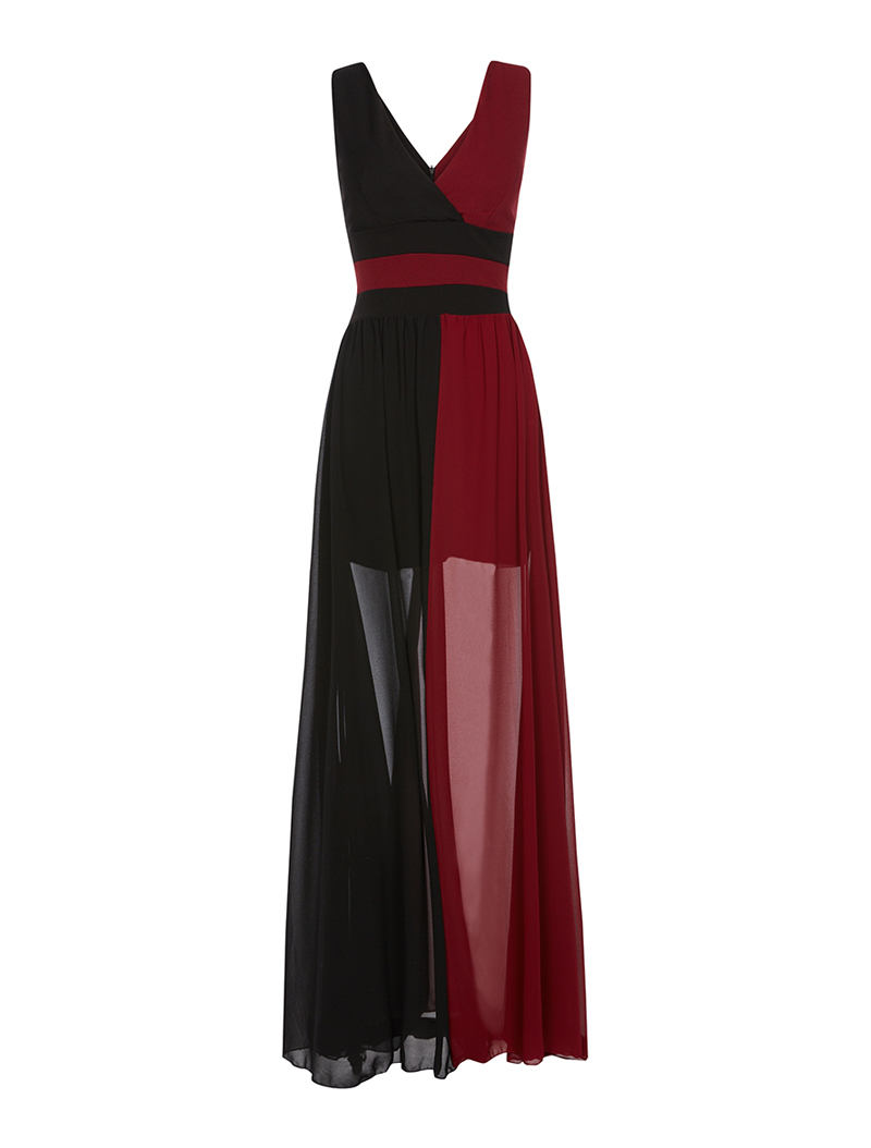 robe longue bicolore bas en voile - bordeaux/noir - femme -