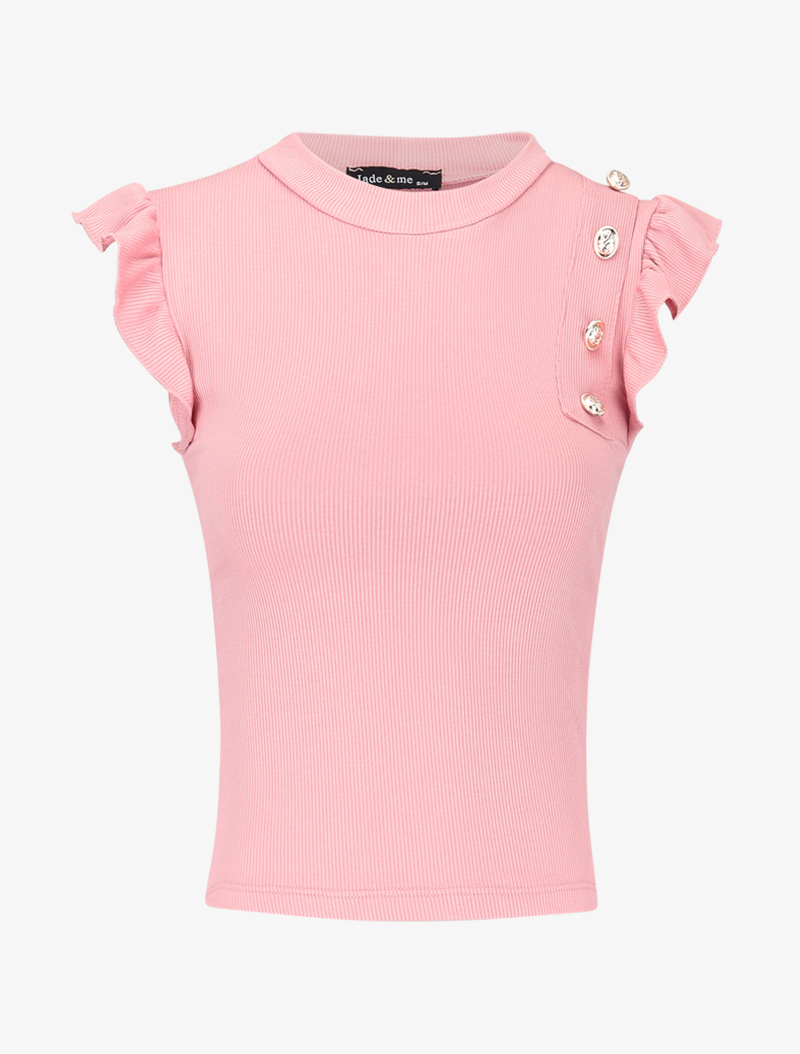 crop t-shirt c��tel�� �� ��paule boutonn��e - rose - femme -