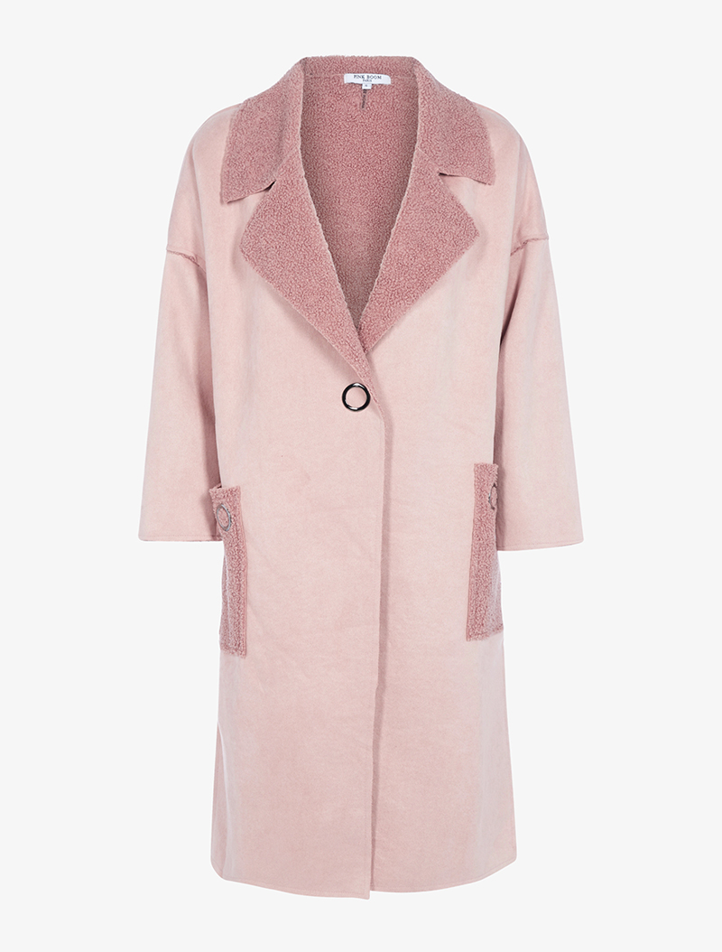 manteau effet daim �� poches moumoute - rose - femme -