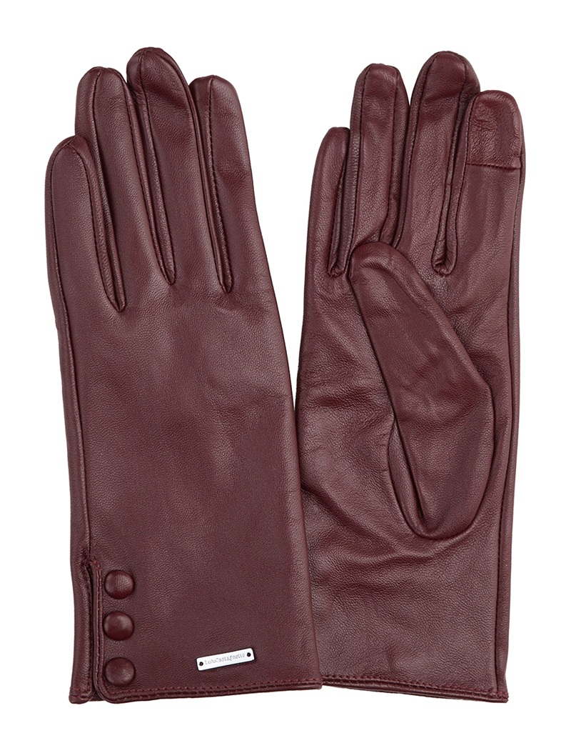 gants cuir tactiles avec boutons pression - bordeaux - femme -