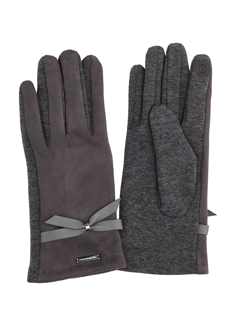 gants aspect daim tactiles �� noeud simili cuir - gris fonc�� - femme -