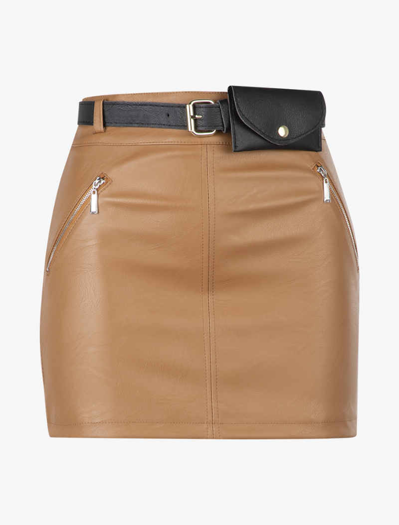 mini jupe en simili et ceinture �� pochette - femme -