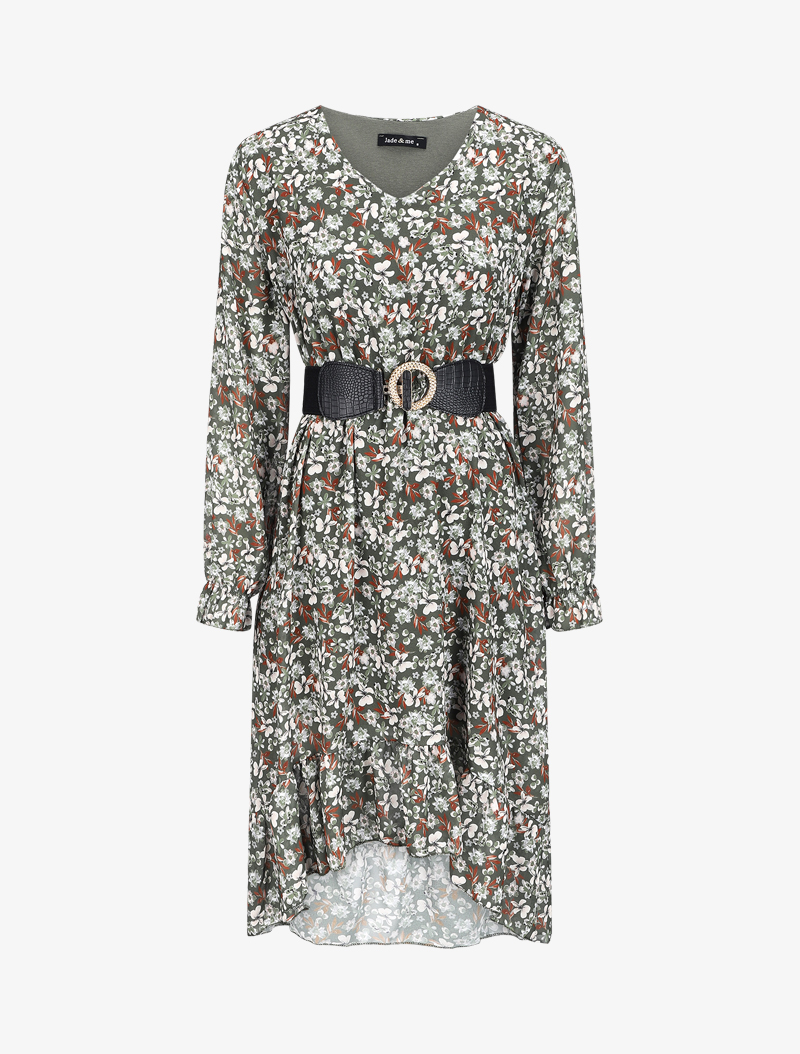 robe col v �� motif fleurs de cerisier - kaki - femme -