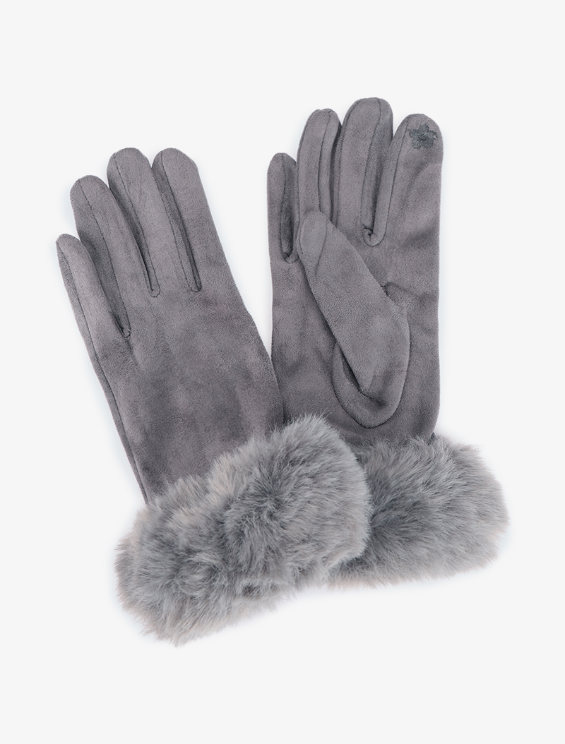gants su��d��s �� bords fourrure - gris fonc�� - femme -