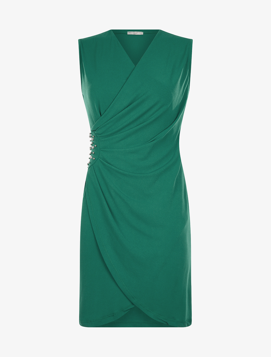 robe portefeuille d��tails strass�� - vert - femme -
