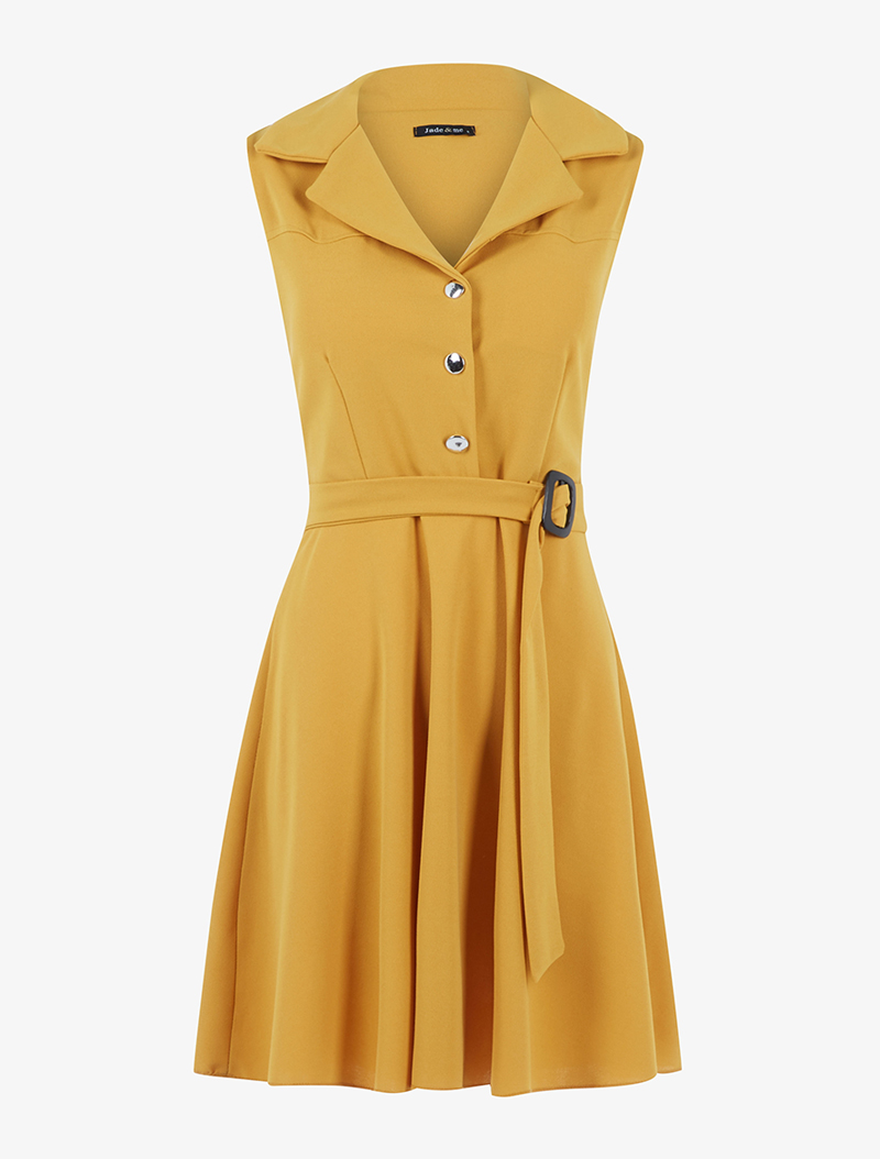 robe tailleur ceintur��e - jaune - femme -
