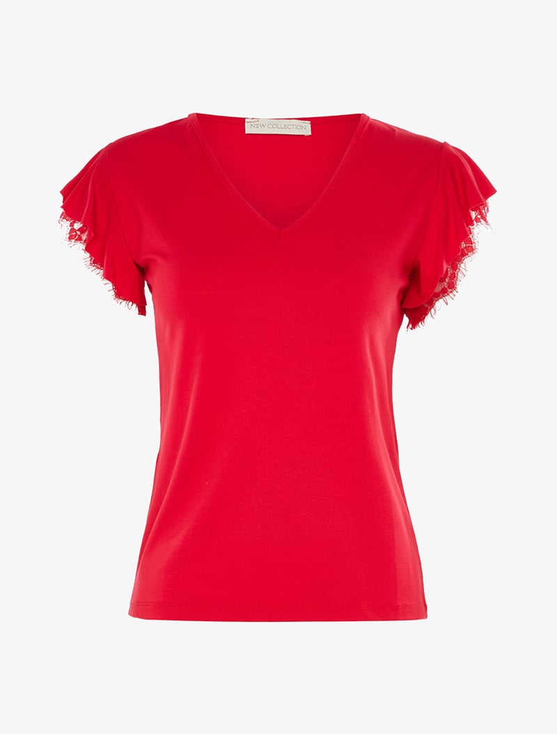 top ample �� manches dentelle - rouge - femme -
