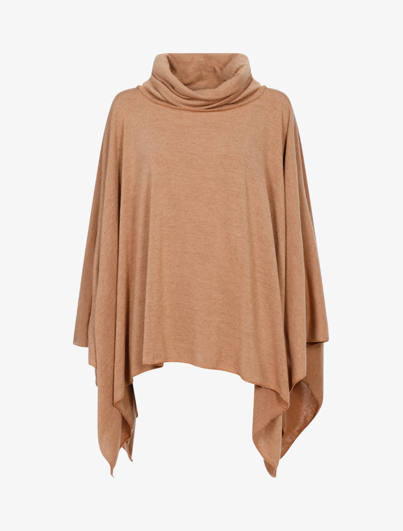 poncho fin �� col roul�� - taupe - femme -