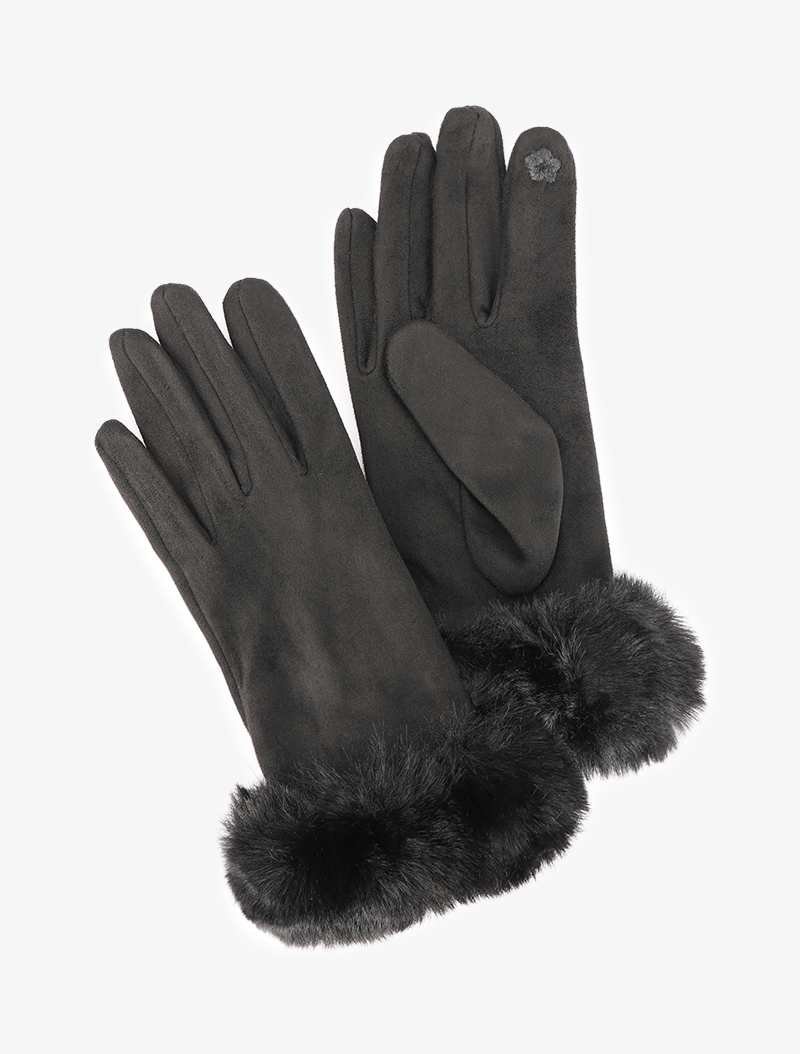 gants su��d��s �� bords fourrure - noir - femme -