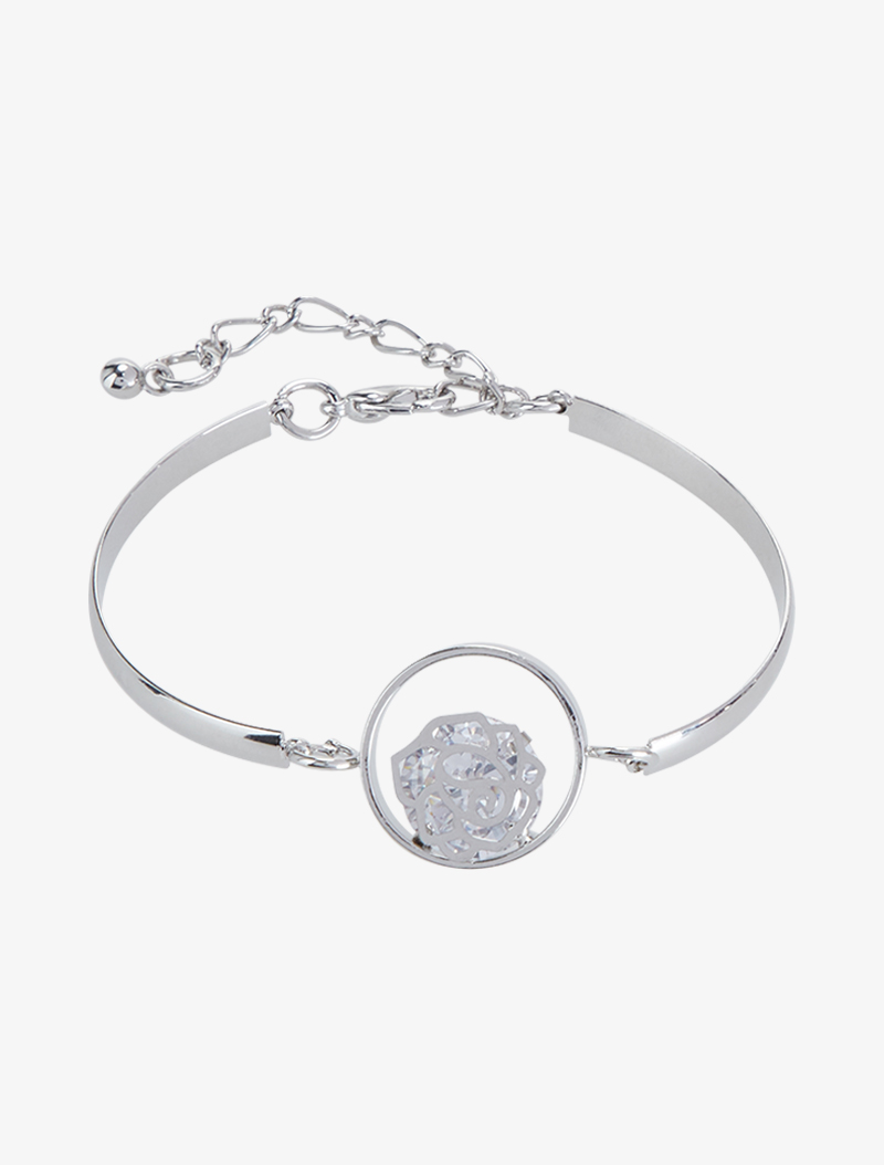 bracelet rigide motif fleur - argent - femme -
